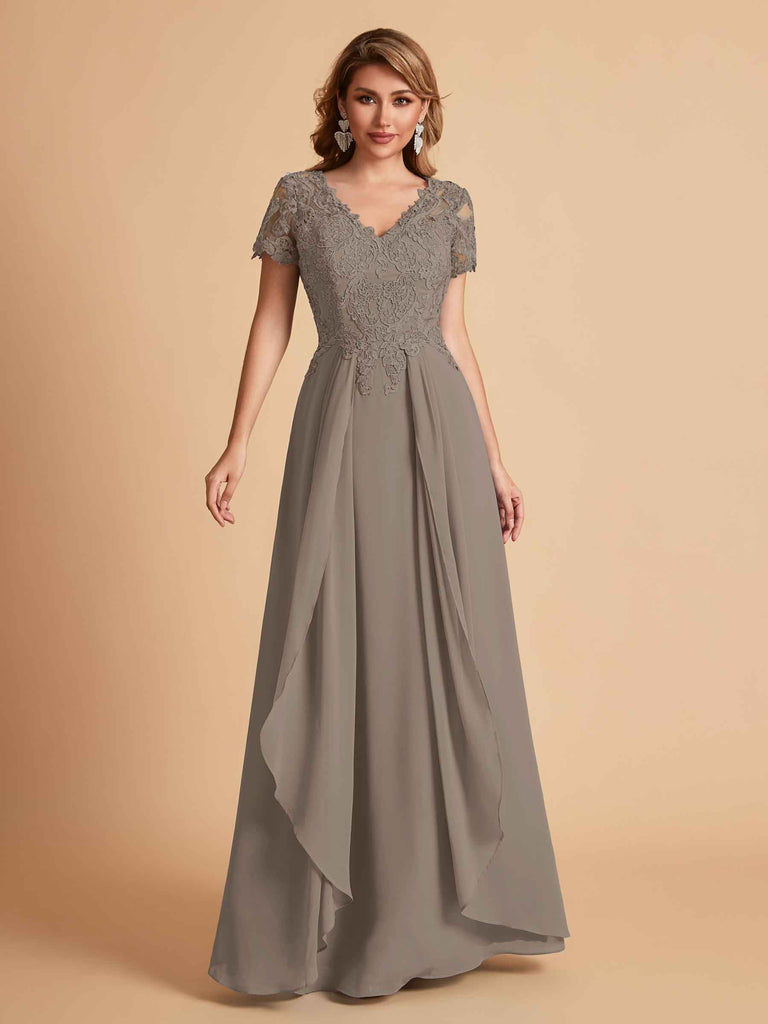 Chiffon Short Sleeves V-neck Lace Mother of the Brides Dresses UK