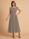 Elegant Chiffon Short Sleeves Short Midi Mother of the Brides Dresses UK Online