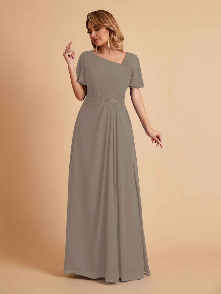 Elegant A-Line Chiffon Short Sleeves V-Neck Mother of the Brides Dresses Online