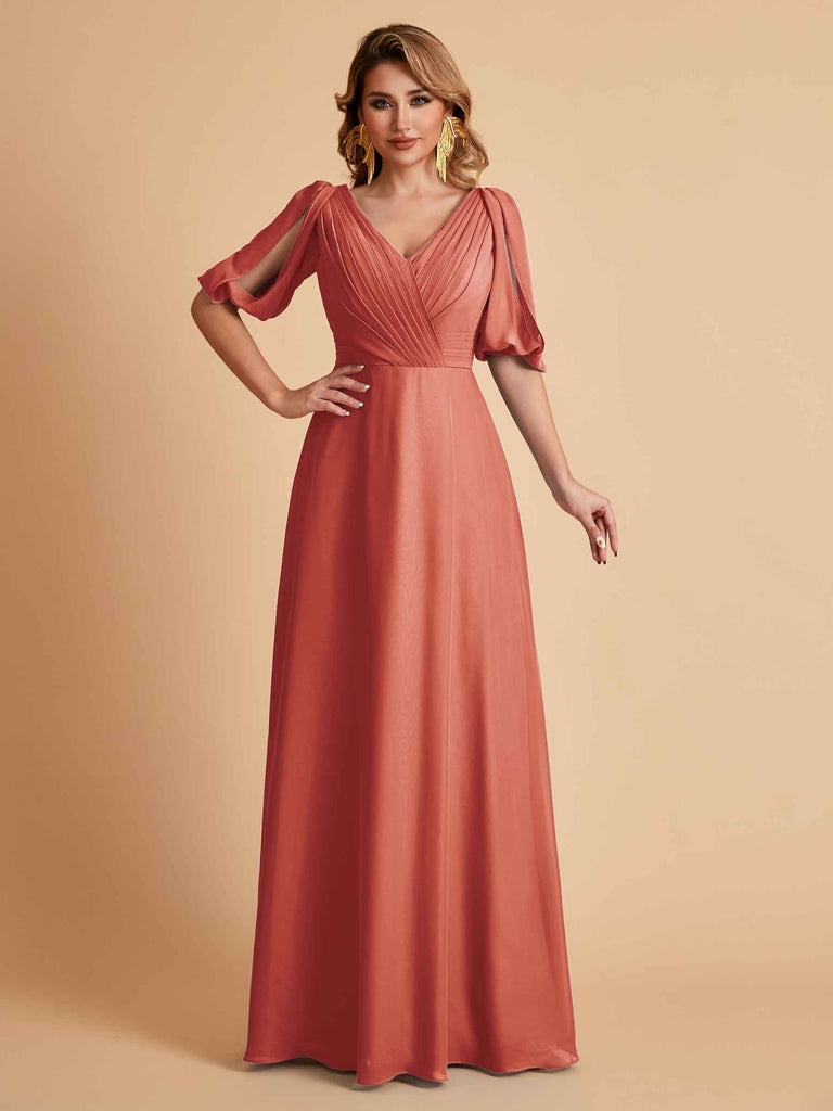 Elegant Chiffon Half Sleeves V-Neck Mother of the Brides Dresses UK Online