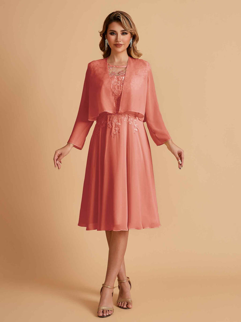 Elegant A-line Chiffon Jewel Lace Short Mother of the Brides Dresses Uk and Jacket