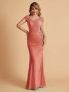 Elegant Mermaid Chiffon Cap Sleeves V-Neck Lace Mother of the Brides Dresses Online UK