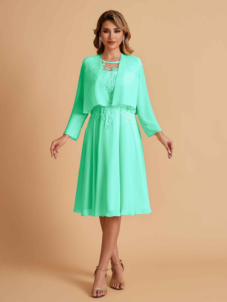 Elegant A-line Chiffon Jewel Lace Short Mother of the Brides Dresses Uk and Jacket