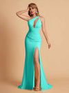 Sexy Mermaid One Shoulder Key Hole Long Bridesmaid Dresses Uk Slit