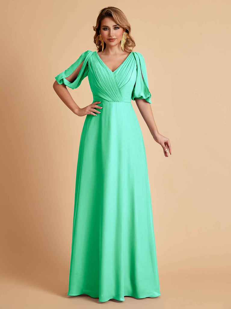 Elegant Chiffon Half Sleeves V-Neck Mother of the Brides Dresses UK Online