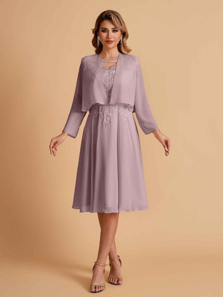 Elegant A-line Chiffon Jewel Lace Short Mother of the Brides Dresses Uk and Jacket