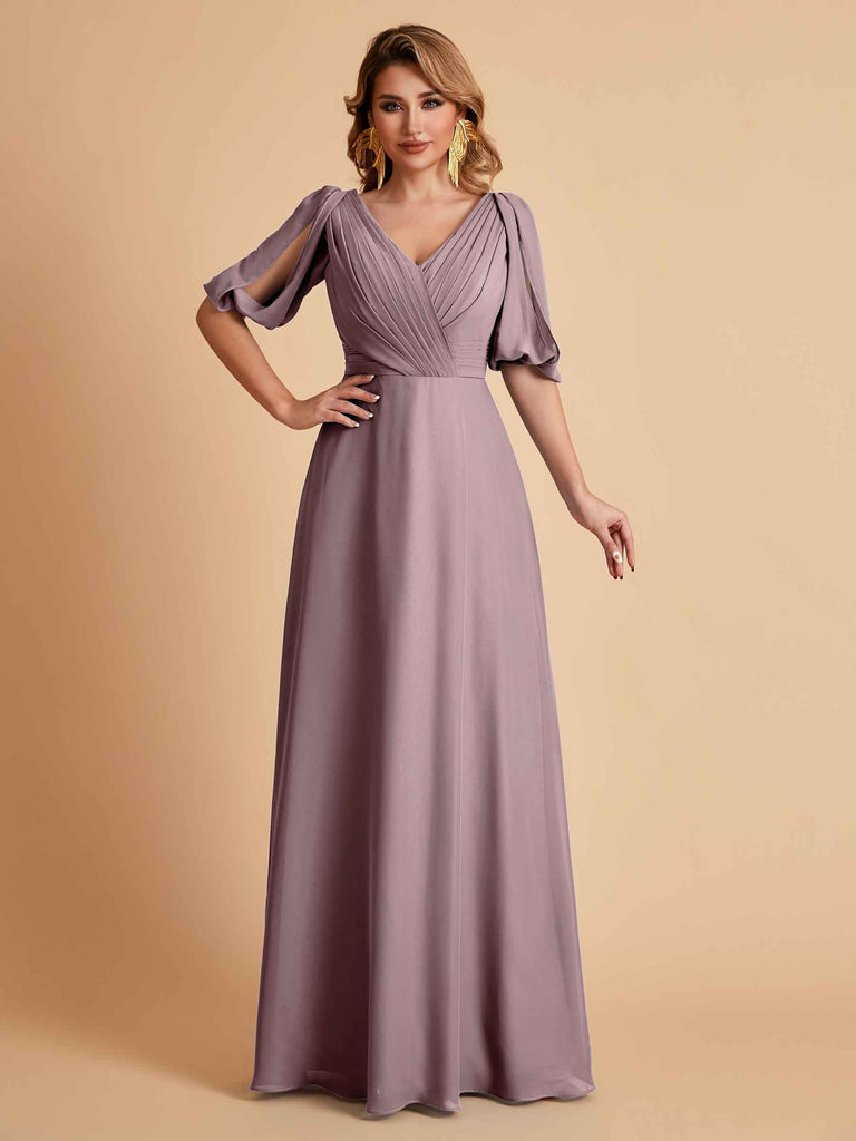 Elegant Chiffon Half Sleeves V-Neck Mother of the Brides Dresses UK Online