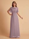 Elegant A-Line Chiffon Half Sleeves Cowl Neck Mother of the Brides Dresses Online UK
