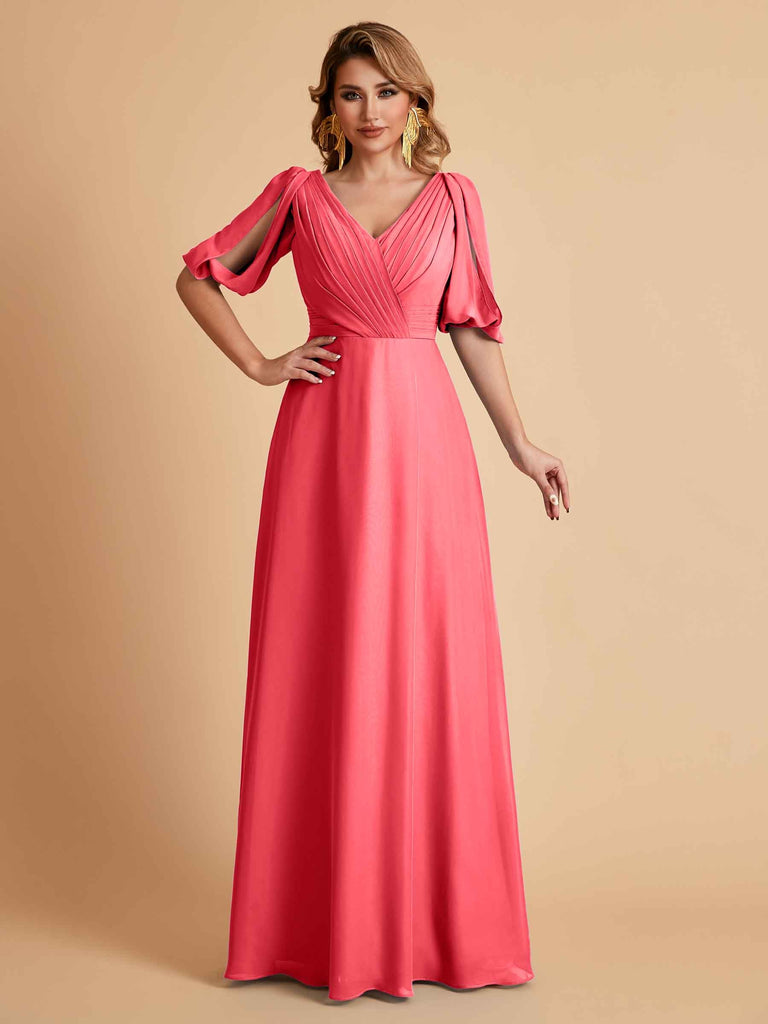 Elegant Chiffon Half Sleeves V-Neck Mother of the Brides Dresses UK Online