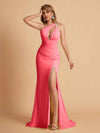Sexy Mermaid One Shoulder Key Hole Long Bridesmaid Dresses Uk Slit
