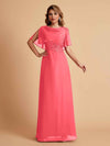 Elegant A-Line Chiffon Half Sleeves Cowl Neck Mother of the Brides Dresses Online UK