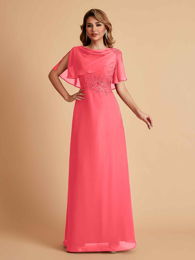 Elegant A-Line Chiffon Half Sleeves Cowl Neck Mother of the Brides Dresses Online UK