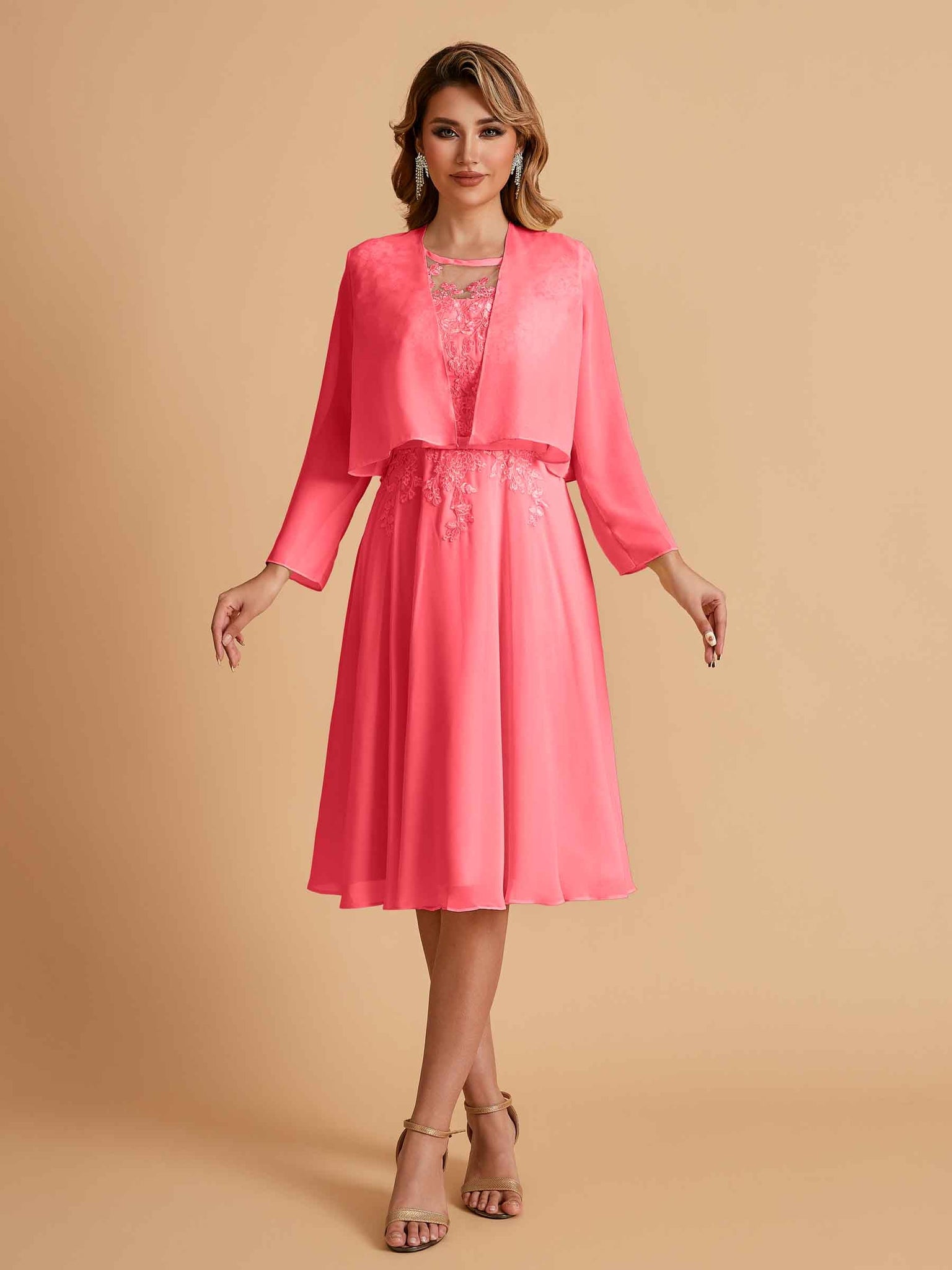 Elegant A-line Chiffon Jewel Lace Short Mother of the Brides Dresses Uk and Jacket