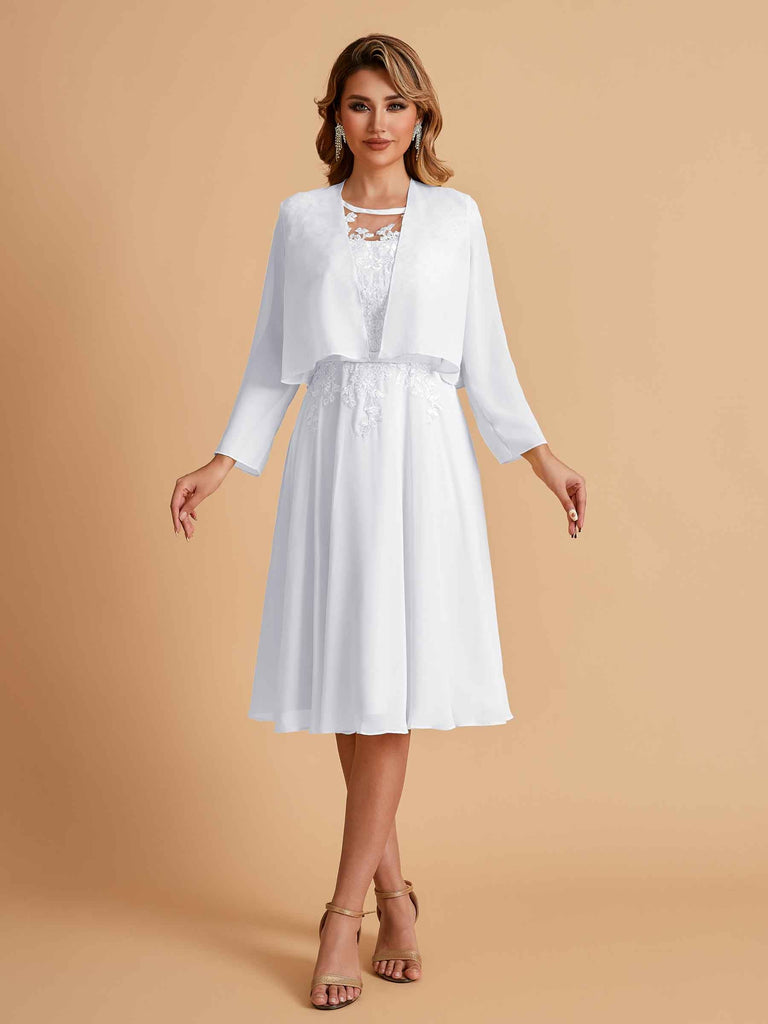 Elegant A-line Chiffon Jewel Lace Short Mother of the Brides Dresses Uk and Jacket