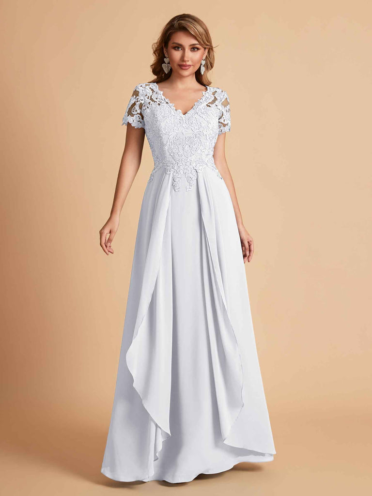 Chiffon Short Sleeves V-neck Lace Mother of the Brides Dresses UK