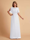 Elegant A-Line Chiffon Half Sleeves Cowl Neck Mother of the Brides Dresses Online UK