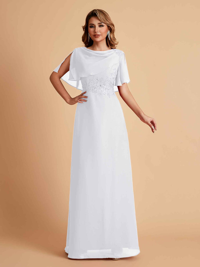 Elegant A-Line Chiffon Half Sleeves Cowl Neck Mother of the Brides Dresses Online UK