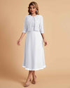 Elegant A-line Bateau Sleeveless Tea Length Short Mother of the Brides Dresses and Jacket