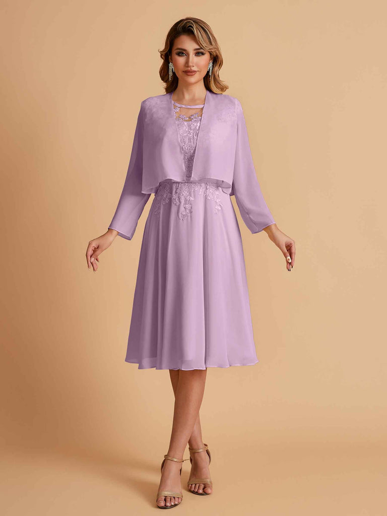 Elegant A-line Chiffon Jewel Lace Short Mother of the Brides Dresses Uk and Jacket