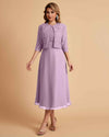 Elegant A-line Bateau Sleeveless Tea Length Short Mother of the Brides Dresses and Jacket