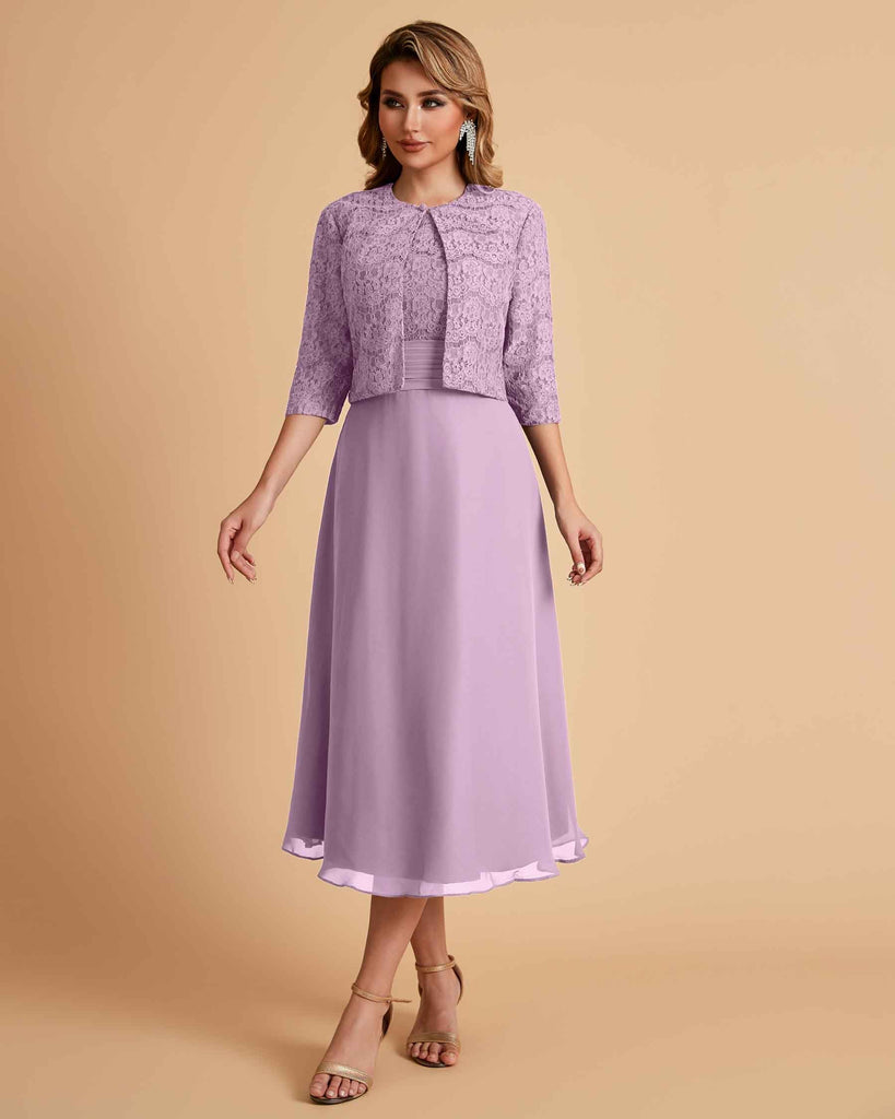 Elegant A-line Bateau Sleeveless Tea Length Short Mother of the Brides Dresses and Jacket