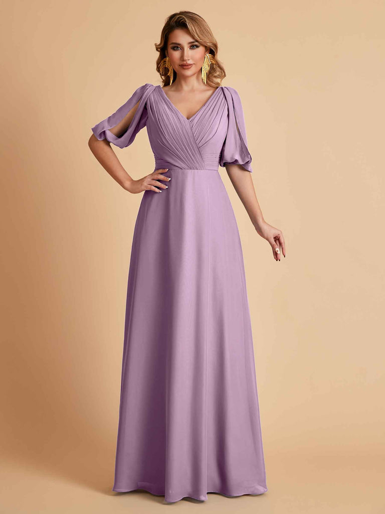 Elegant Chiffon Half Sleeves V-Neck Mother of the Brides Dresses UK Online