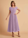 Elegant Chiffon Short Sleeves Short Midi Mother of the Brides Dresses UK Online