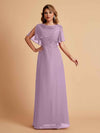 Elegant A-Line Chiffon Half Sleeves Cowl Neck Mother of the Brides Dresses Online UK