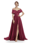 Chicsew Mother of The Groom Dresses Elegant Off the Shoulder Satin Train Gown Slit Fancy Ruched Formal Bridal Party Dress