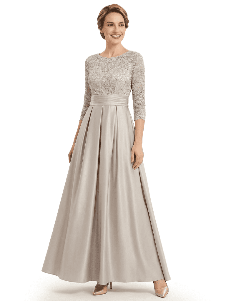 Trendy Lace Long Sleeve Boat Neckline A-Line Mother Of The Bride Dress