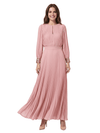 Unique Pleated  A-Line Long Sleeves Chiffon Maxi Mother Of The Bride Dress