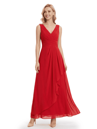 Chicsew Mother of The Groom Dresses V-Neck Chiffon Gown Classy Ruched Formal Bridal Party Dress