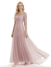 Pretty Lace Mother of the Groom Gown Chiffon Square Half Sleeves Maxi Dress