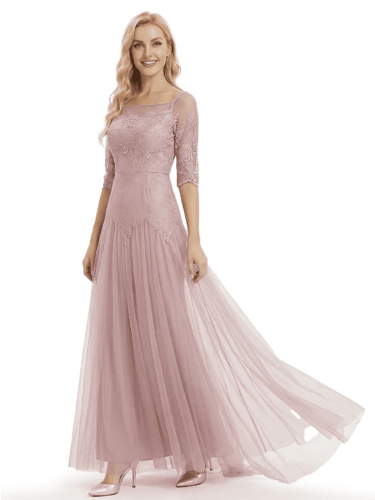 Pretty Lace Mother of the Groom Gown Chiffon Square Half Sleeves Maxi Dress