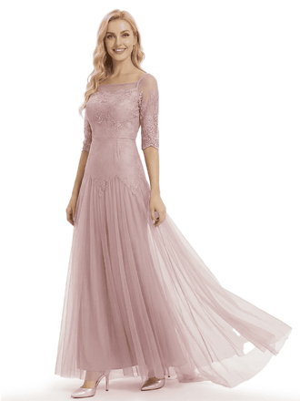 Pretty Lace Mother of the Groom Gown Chiffon Square Half Sleeves Maxi Dress