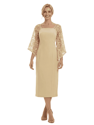 Chicsew Mother of The Groom Dresses Beautiful Square Neck Bell Sleeve Lace Midi Dress Classy Fitted Formal Bridal Party Attir