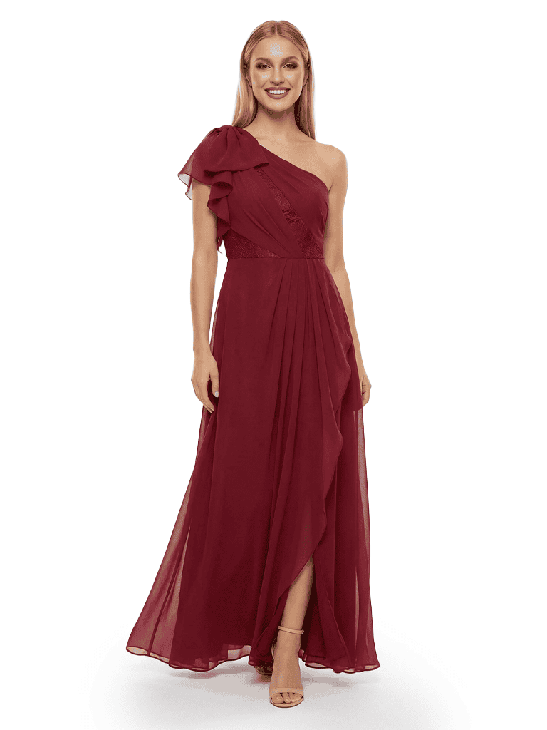 Chicsew Mother of The Groom Dresses One Shoulder Lace Chffon Gown Modern Flowy Formal Bridal Party Attire