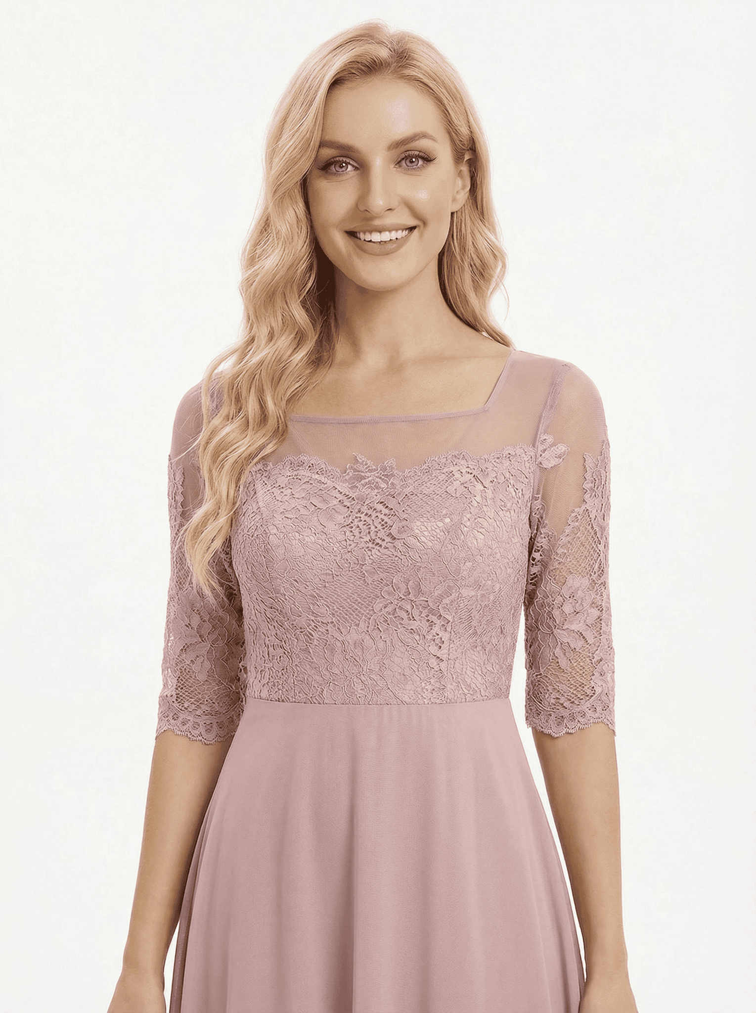 Pretty Lace Mother of the Groom Gown Chiffon Square Half Sleeves Maxi Dress