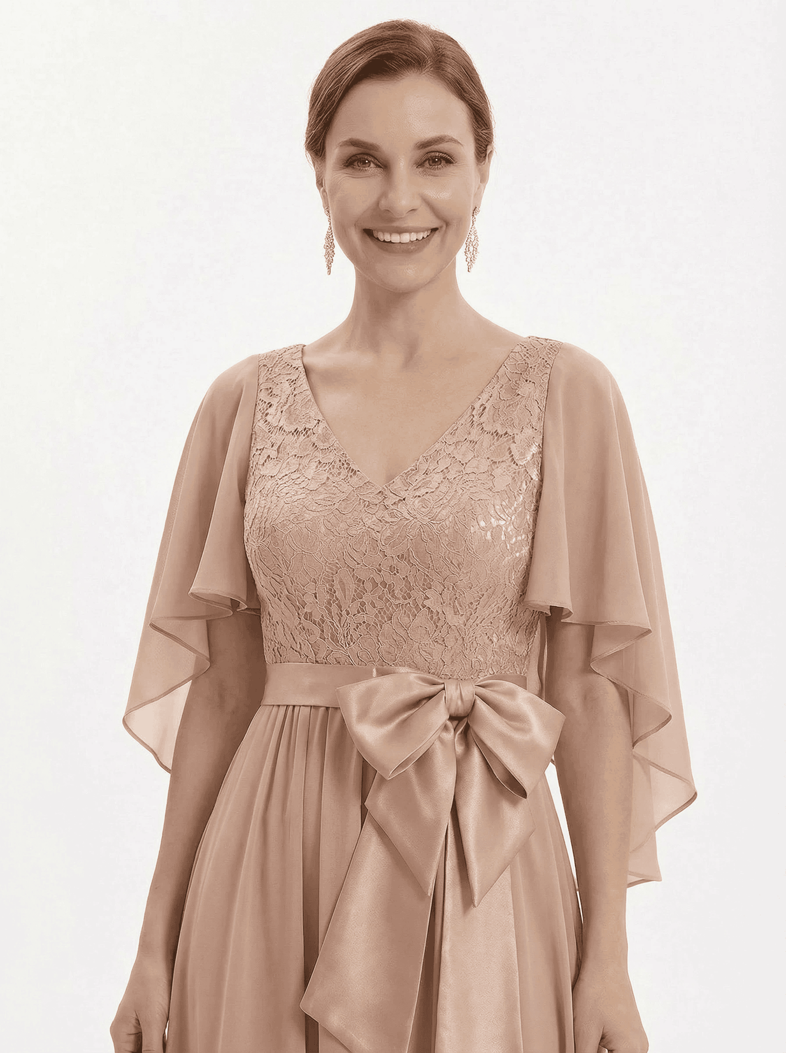 Elegant V-Neck Lace Chiffon A-Line Bow Knot Mother of The Bride Dresses