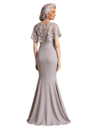 Elegant Short Sleeves Lace Crepe Mermaid Mother of The Bride Dresses