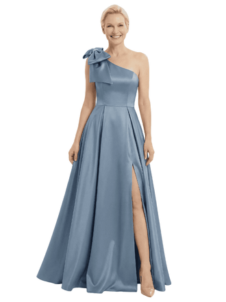 Modern One Shoulder Satin A-Line Mother of the Groom Dress with Bow Detail