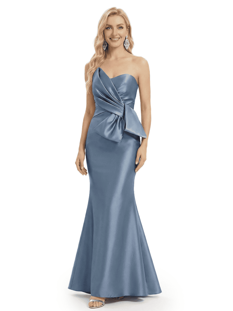 Stunning Strapless Mermaid Mother of the Bride Gown featuring Unique Architectural Front Bow Detail