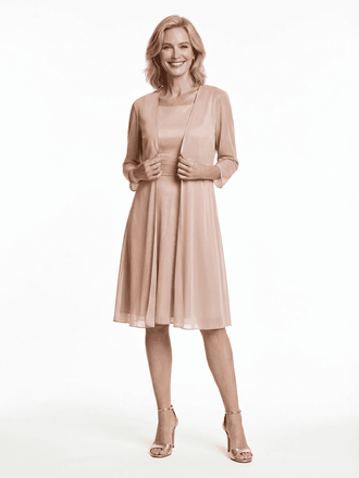 Elegant Square Neckline Midi Cocktail Mother of the Groom Dress and Jacket