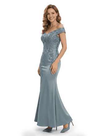 Elegant Off Shoulder Lace Satin Mermaid Mother of the Bride Dress