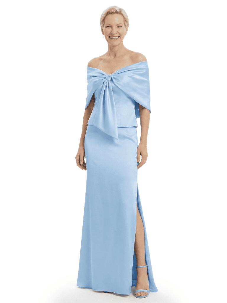 Modest Cape Sleeves Satin Floor Length Flowy Elegant Mother of the Bride Dresses