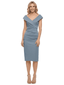 Elegant Off-the-Shoulder Knee Length Mother of the Bride Dress with Modern Ruched Sheath Silhouette