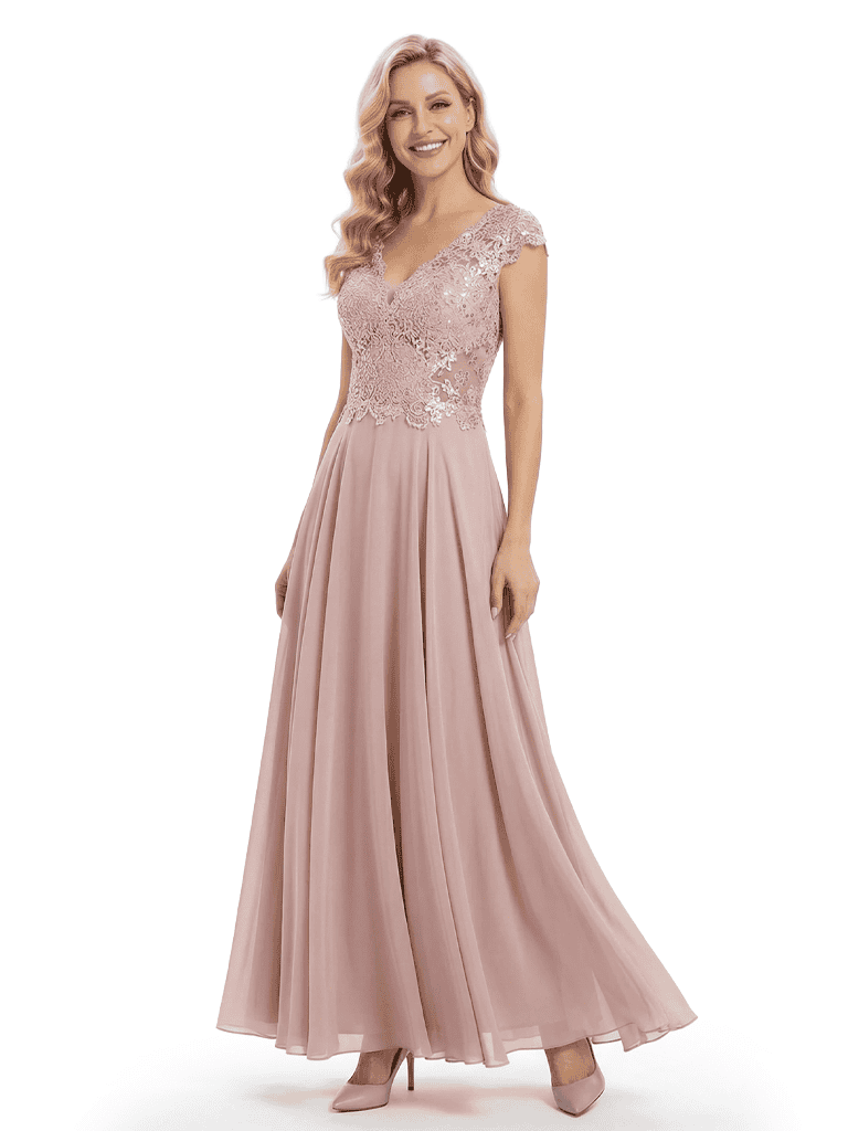 Beautiful Cap Sleeve Lace Chiffon A-Line Mother of the Bride dresses
