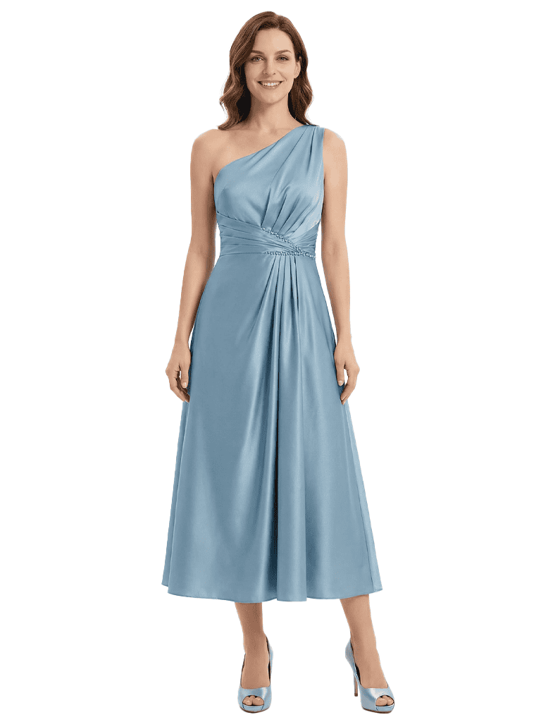 Simple Satin Tea Length Mother of the Bride Dresses A-Line Modern Wedding Party