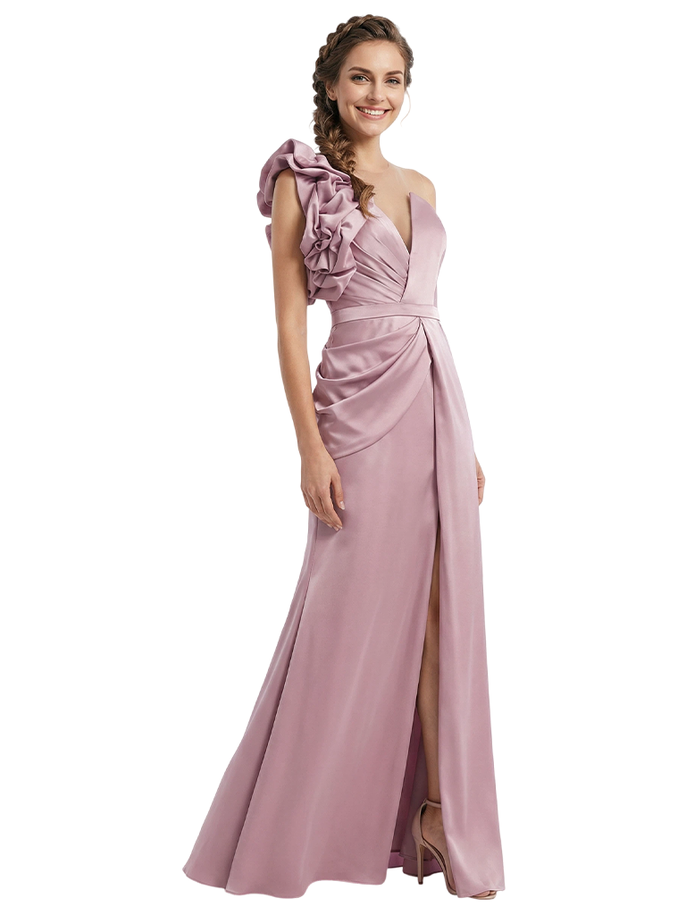 Classy One Shoulder Ruffles Satin Modern Mother of the Bride Dresses