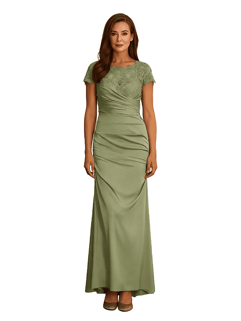 Elegant Scoop Cap Sleeves Chiffon Mermaid Long Mother of The Bride Dresses